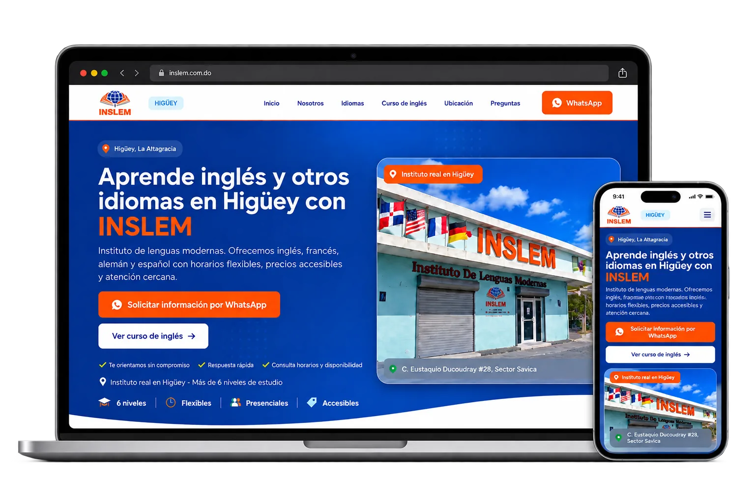 Sitio web de INSLEM, instituto de idiomas en Higüey